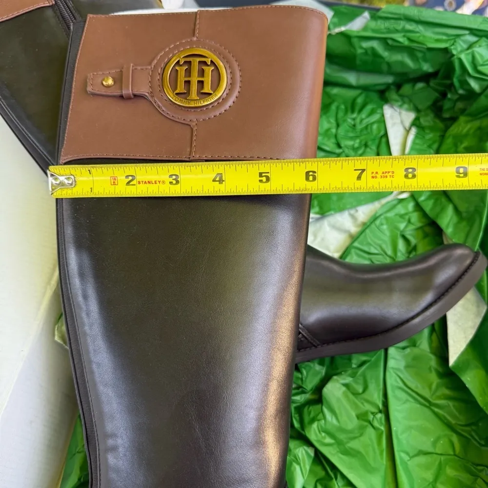 Tommy Hilfiger Tall Riding Boots Logo Brown Black Twinezza Equestrian Ridder - Image 9
