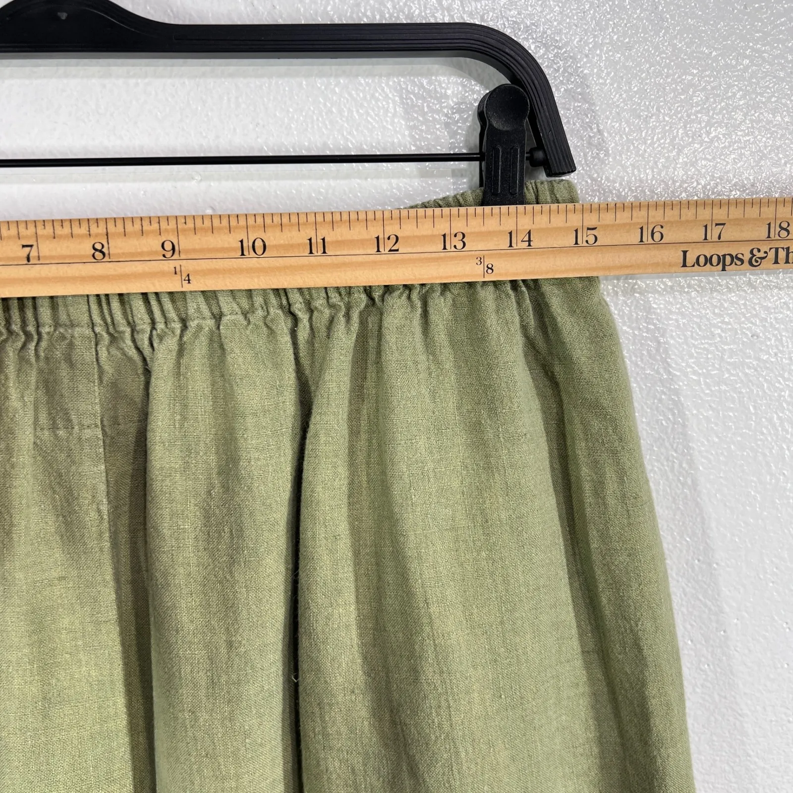 FLAX‎ Womens 100% Linen Midi Skirt Green Medium Elastic Waist Pockets Minimalist - Image 6