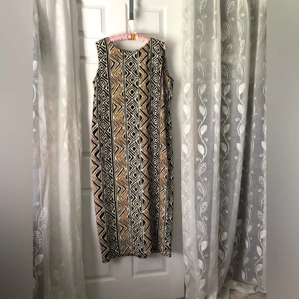 Leslie Fay vintage Ethnic Tribal Sheath sleeveless Geometric maxi dress size 18 - Image 3