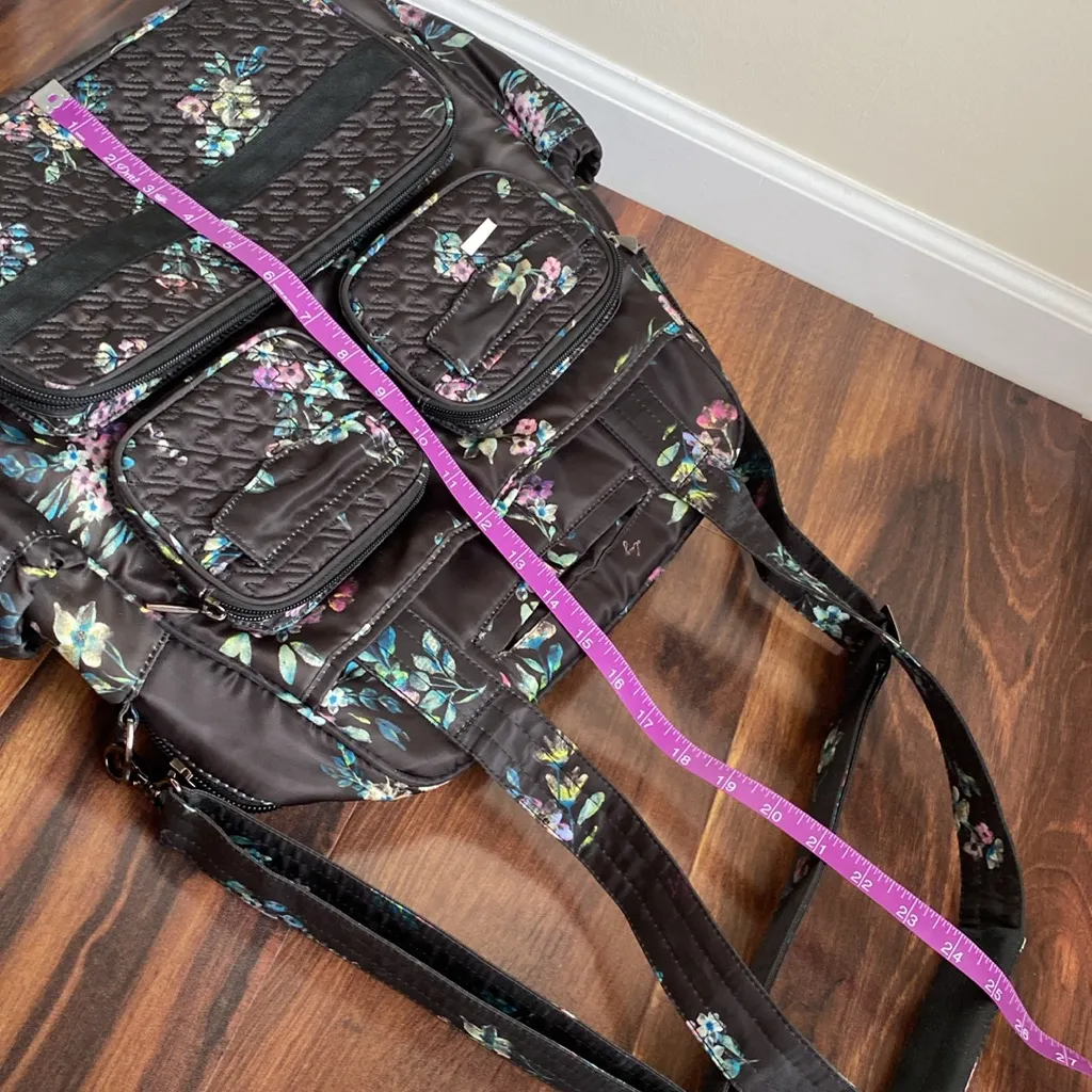 Lug Puddle Jumper Overnight Medium Tote Zipper Handle Bag Black Floral - Image 14