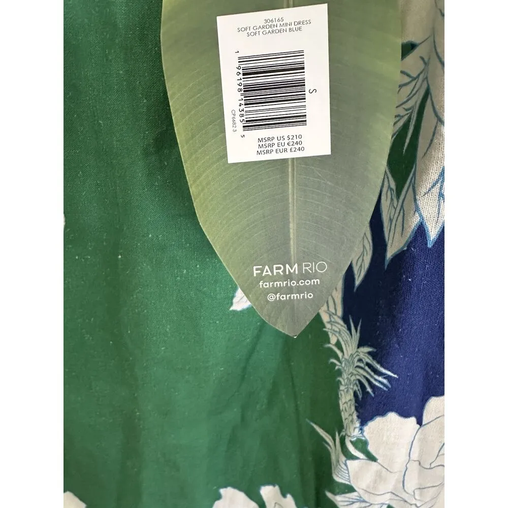 FARM Rio Soft Garden Linen-Blend Mini Dress Size Small Green Blue NWT - Image 10