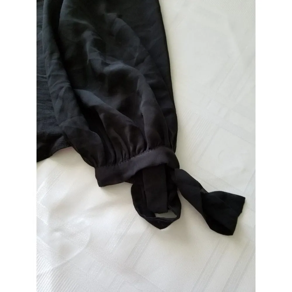 TOPSHOP Black Sheer Long Sleeve Peplum Blouse Keyhole Back Shirt Top Size 8 - Image 4