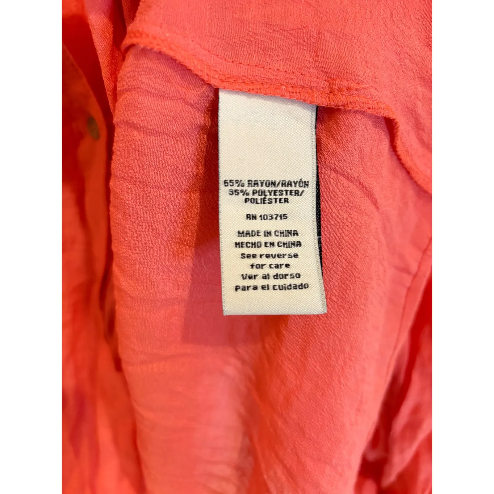 Zac‎ & Rachel XL Coral Blouse Long Sleeve Button Down V Neck Top Orange - Image 4