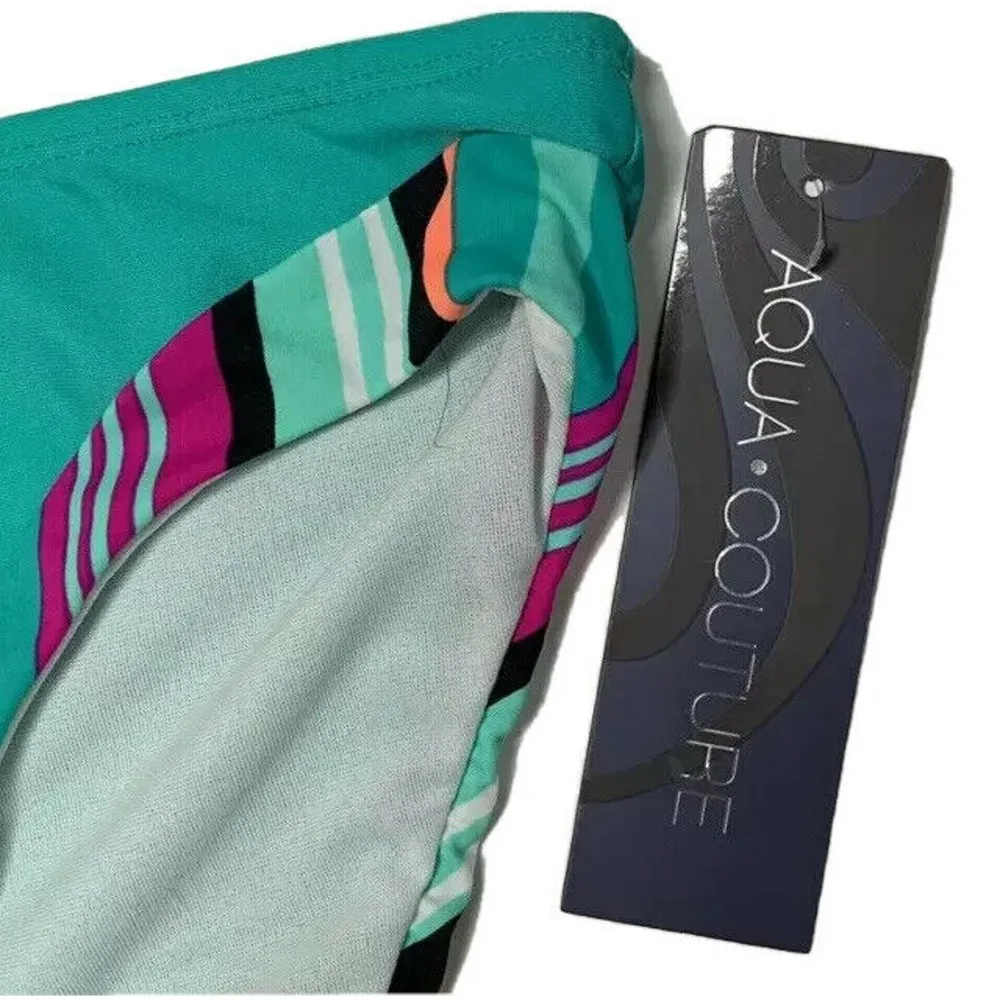 NEW Aqua Couture Turquoise Black Pink Stripe 2 Piece Push Up Bikini Swimsuit S M Size undefined - Image 3