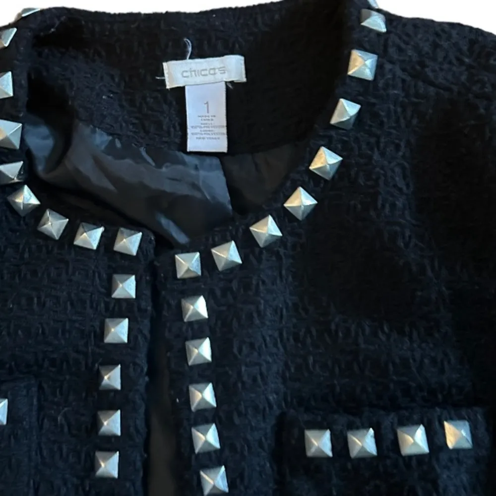 Chico's Size 1 Small Black Textured Silver Studded Blazer h - Image 2