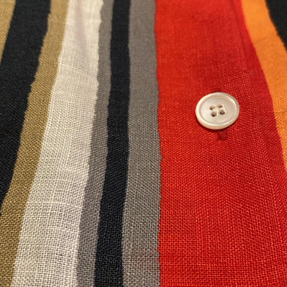 Lafayette 148 New York Linen Blouse Shirt Button Up Stripe Red Orange Cream M Size M - Image 4