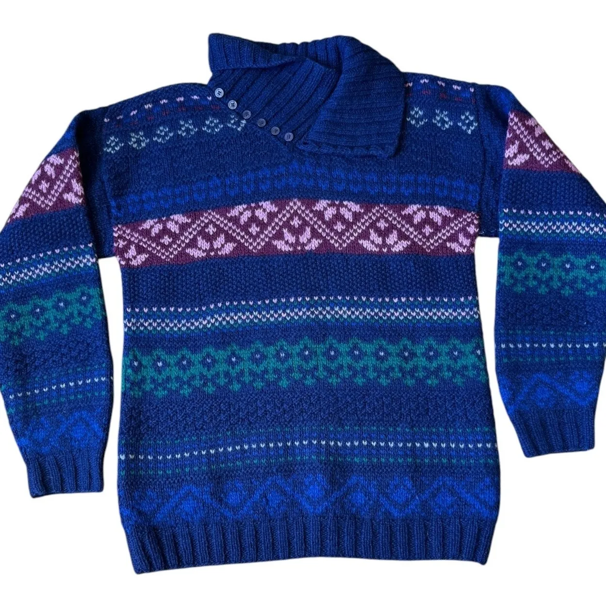 Vintage SKYR Shetland Wool Fair Isle Sweater Blue Purple Nordic Small to medium - Image 3