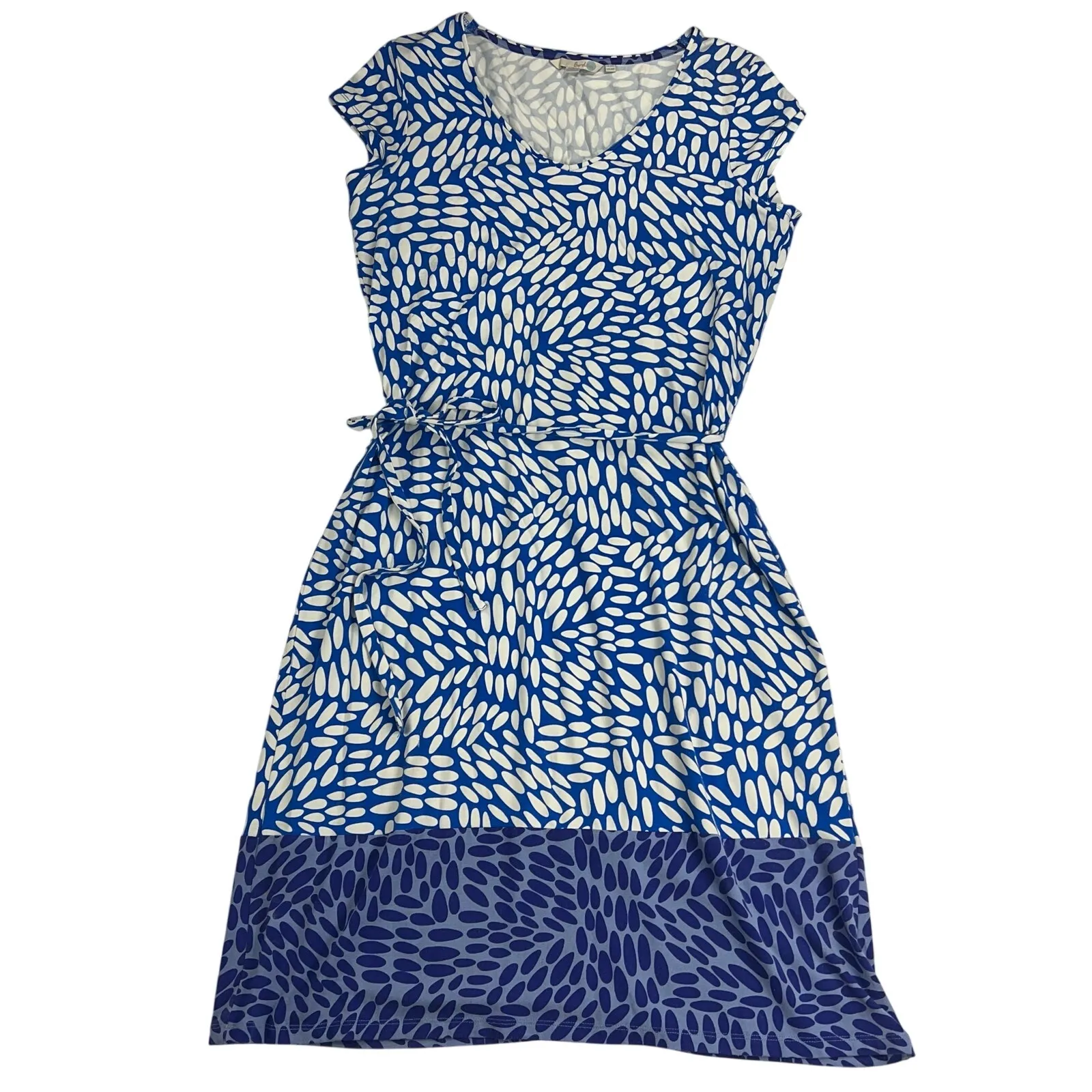 Boden Amelie Jersey Cap Sleeve Belted Dress Soft Stretch Blues White Size 10 Blue - Image 4