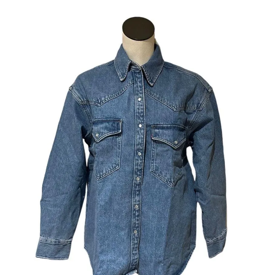 NWT LEVI’S Dylan Oversize Western Indigo Denim Jacket Shirt  Stonewash L - Image 7