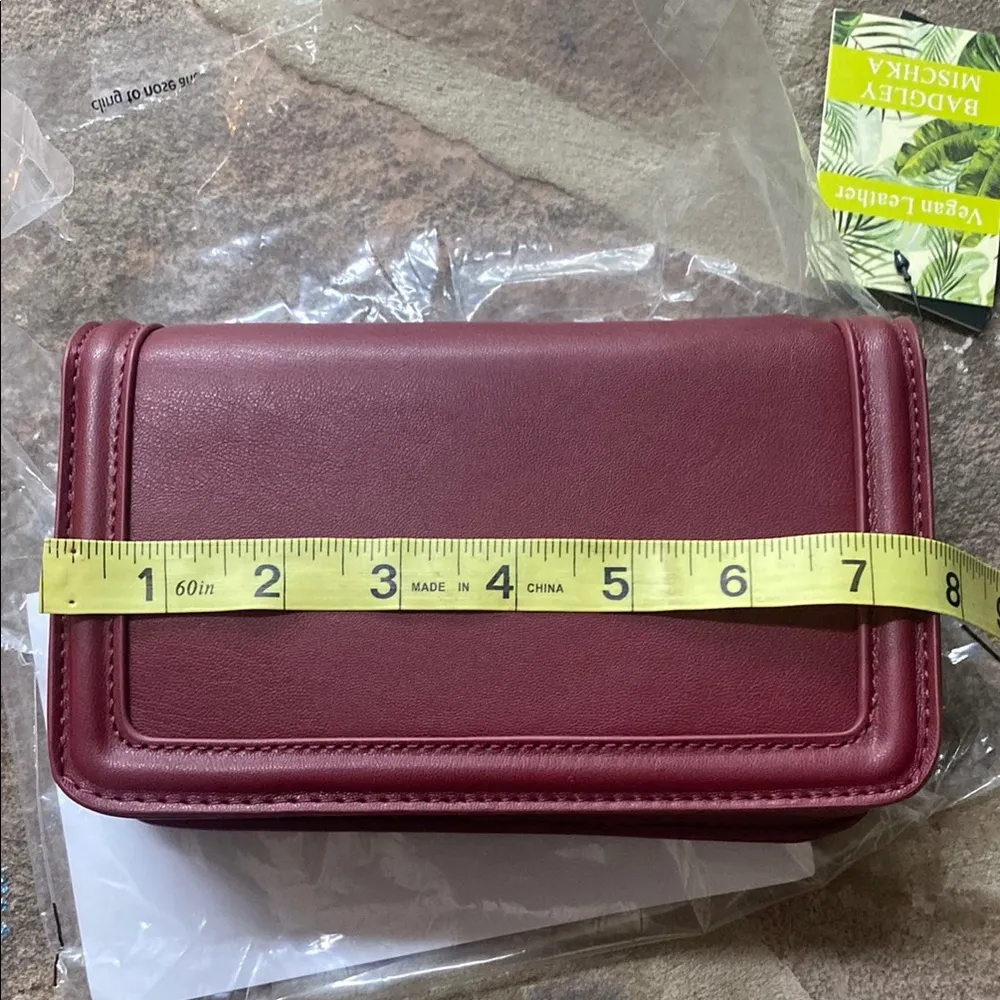 NWT Burgundy Wine Small Pleated Crossbody Bag by Badgley Mischka chain strap - Image 7