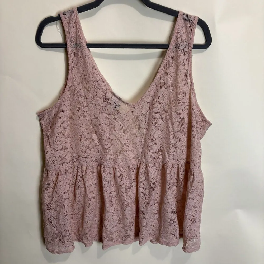 TORRID Blush Pink Lace Babydoll Tank Top Sz 2 (18/20) Cottage Coquette Romantic - Image 8