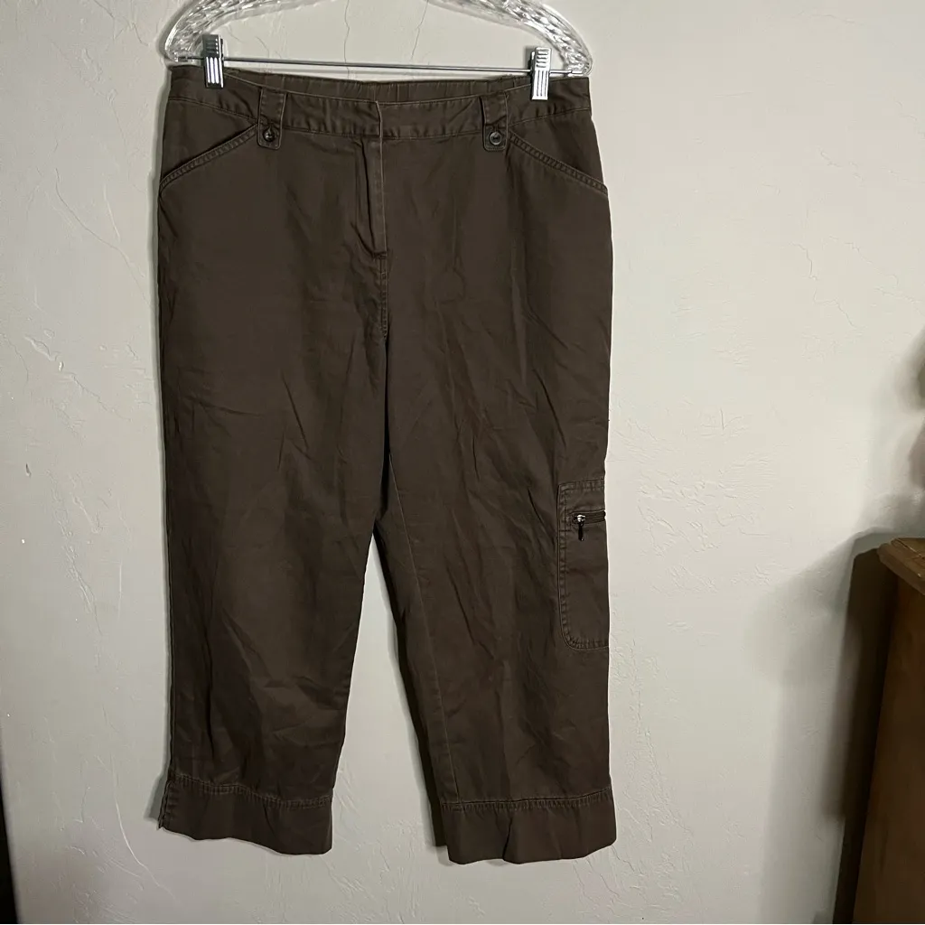 J. Jill Chocolate Brown Chino Crop Utility Cargo Pants Size 10 - Image 2
