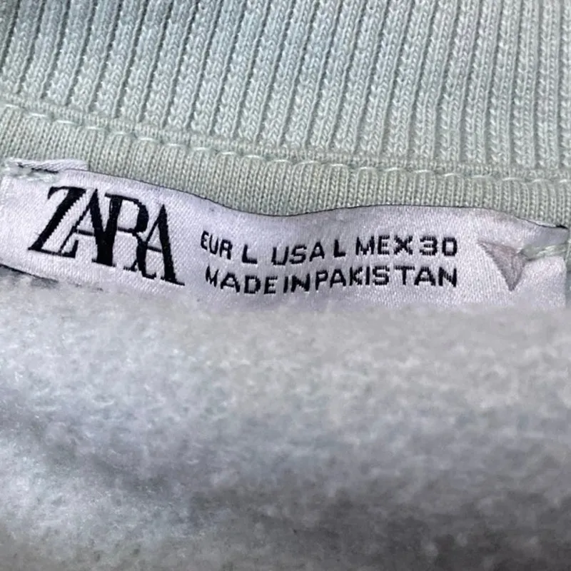 Zara Women's Green Fleece Long Sleeve Crew Neck Cropped Sweatshirt Top Size L - Image 3