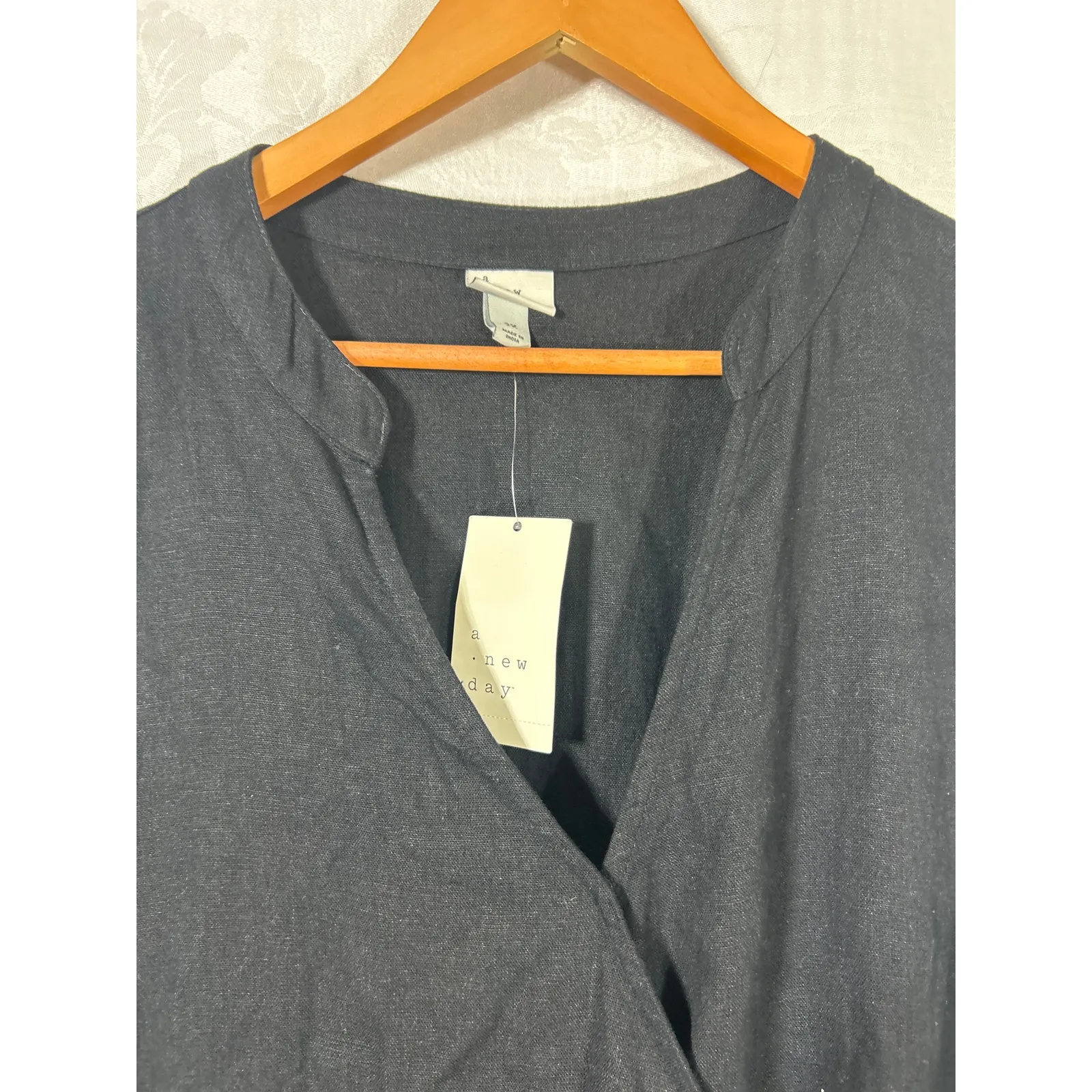 A New Day Romper 2X Black Faux Wrap NEW Linen Blend Shorts Jumper - Image 3