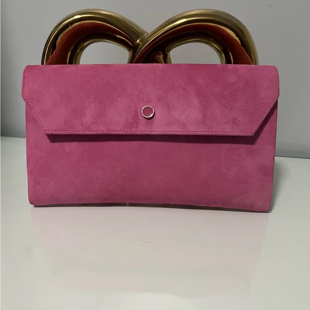 LK Bennett  Pink Suede Clutch with Chain Strap - Image 8