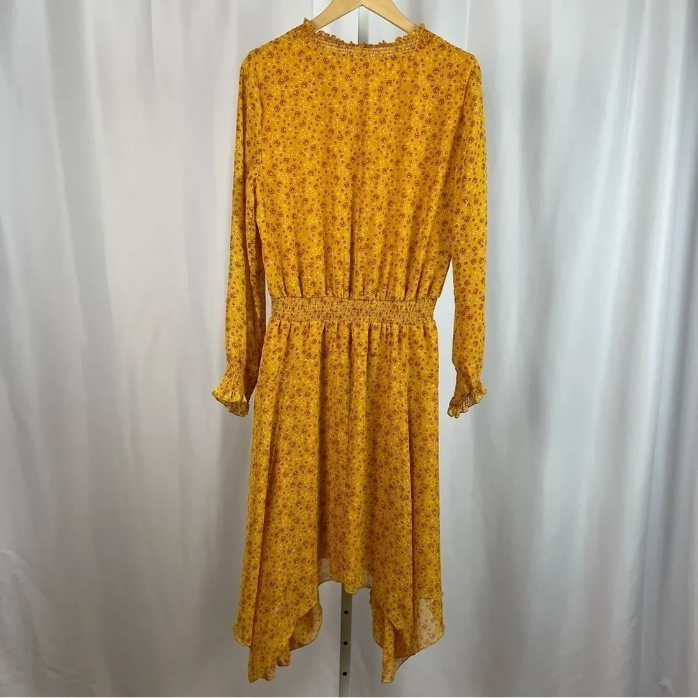 Time & Tru Large Cottagecore Floral Smocked Blouson Flowy Boho Midi Dress Yellow - Image 2