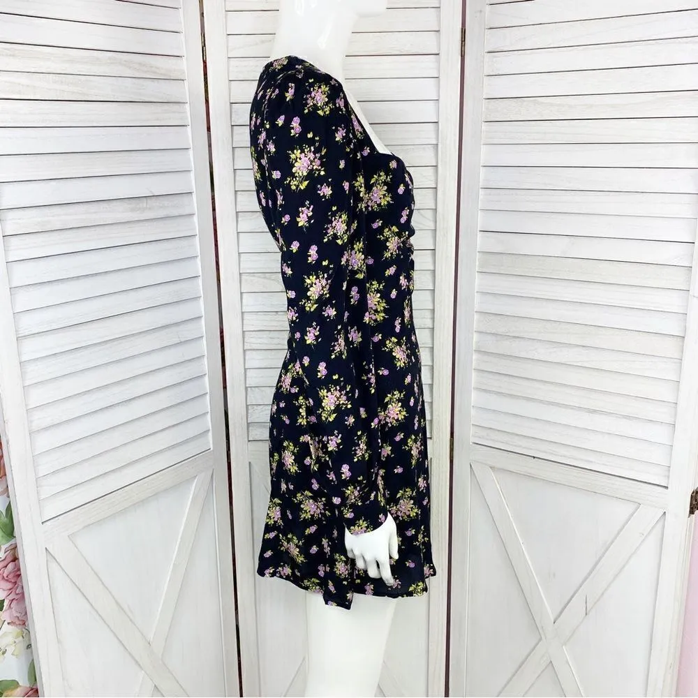 Zara Floral Print Lavender Roses Mini Dress Black Purple XS - Image 4