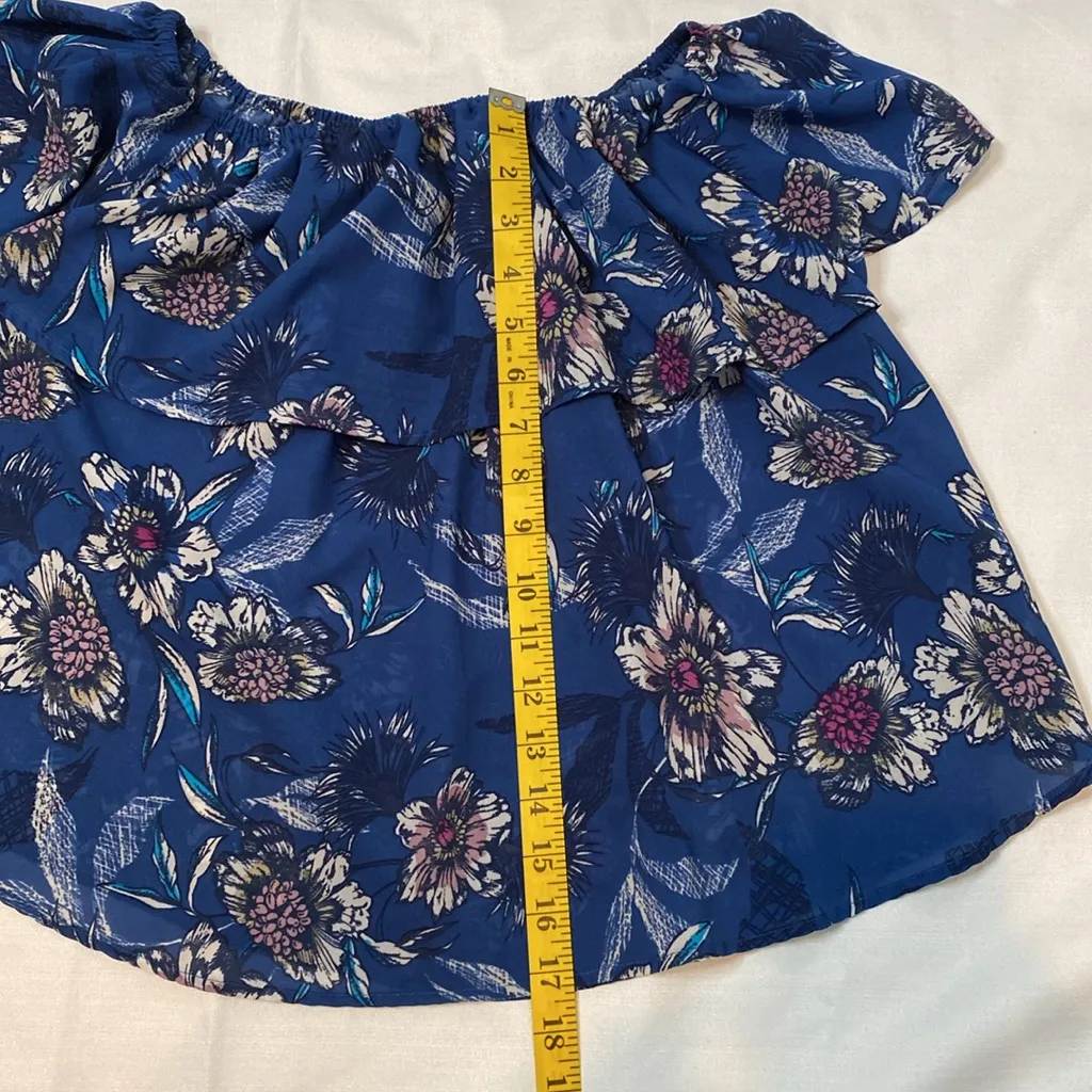 25 Japna Cold Shoulder Floral Blue Pink Ruffles Cottagecore Top Small - Image 6