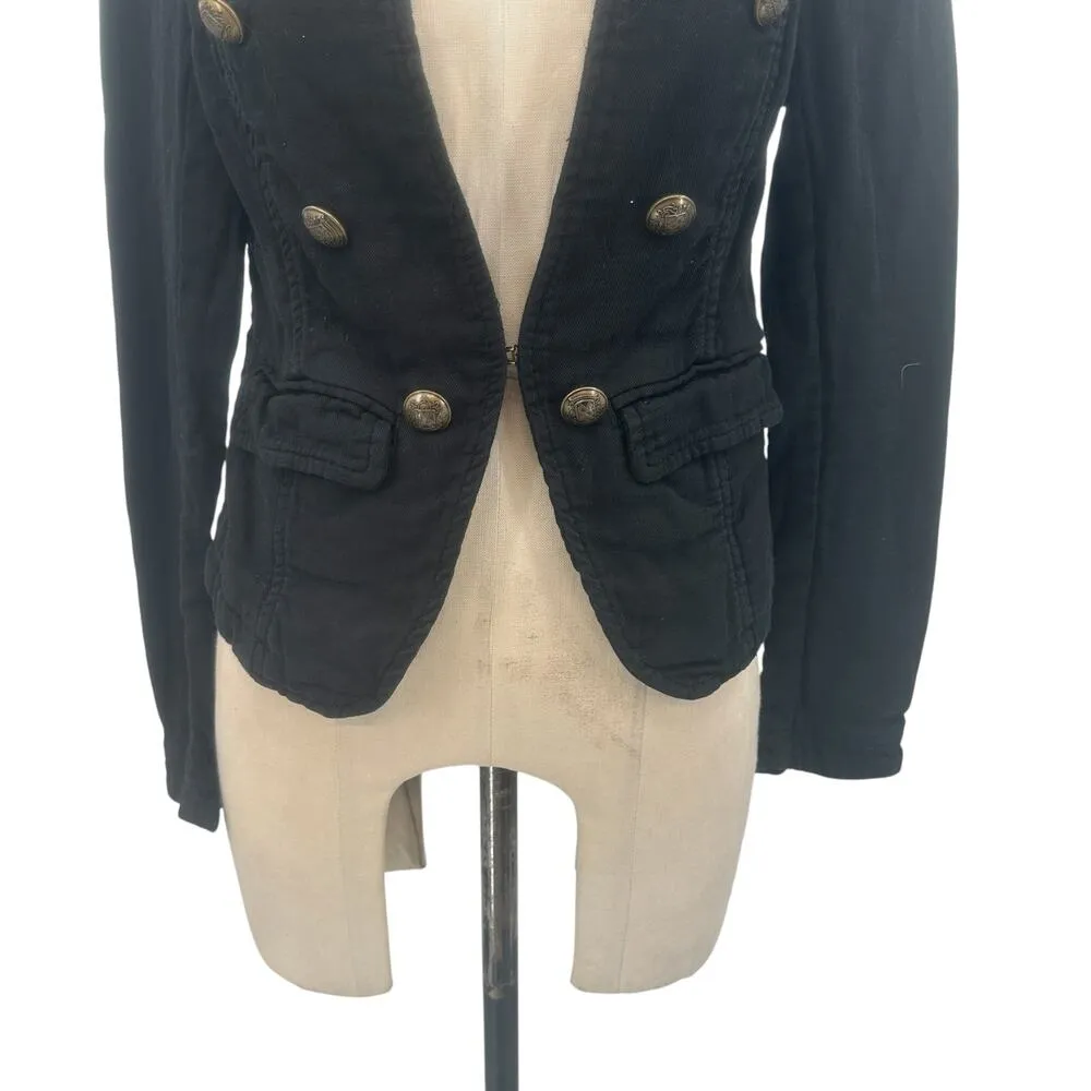 Free People Jagger‎ Blazer Black Military Button Front Cotton Size XS - Image 5