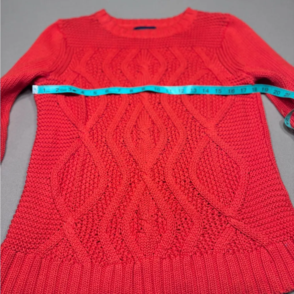 Lands' End Women's Vibrant Red Orange Drifter Cable Knit Sweater - Image 6