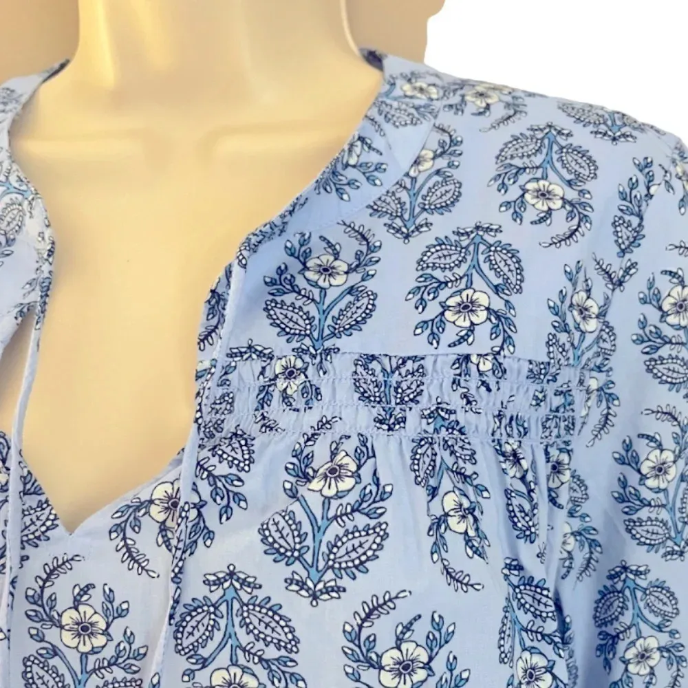 J.Crew Printed split-neck top for women Blue Size Small NWT - Image 4
