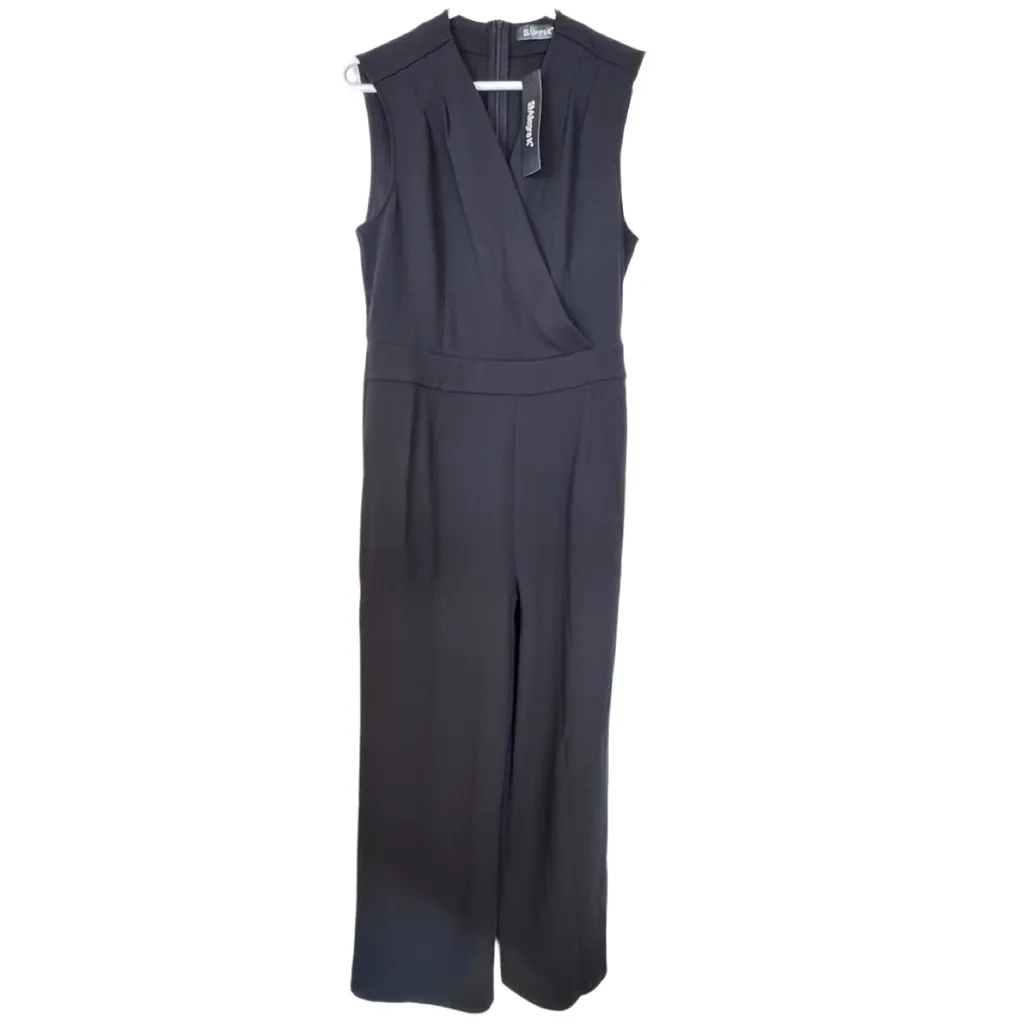 NWT Allegra K Black Sleeveless V Neck Wrap‎ Wide Leg Jumpsuit Medium - Image 8