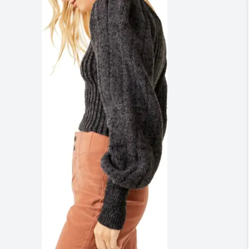 NWT Free People Katie Mix Stitch Square Neck Sweater Medium, BLACK COMBO - Image 7