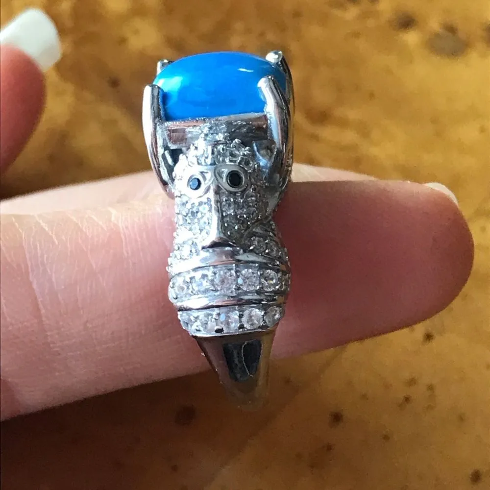 Natural Ceruleite Sterling Silver Seahorse Ring Size 7 Blue - Image 8