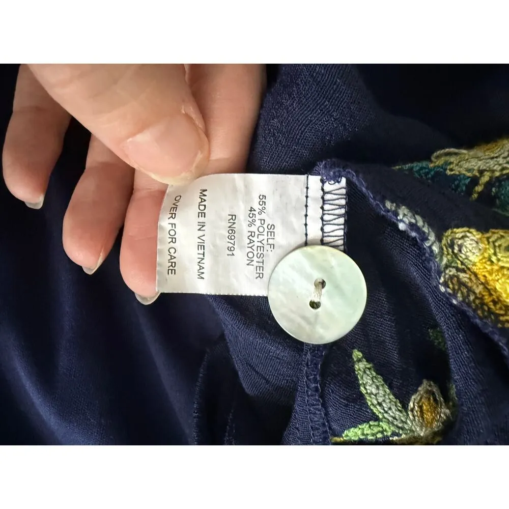 Anthropologie Fig and Flower Floral Embroidered Dark Navy Blue Maxi Dress Med MP - Image 10