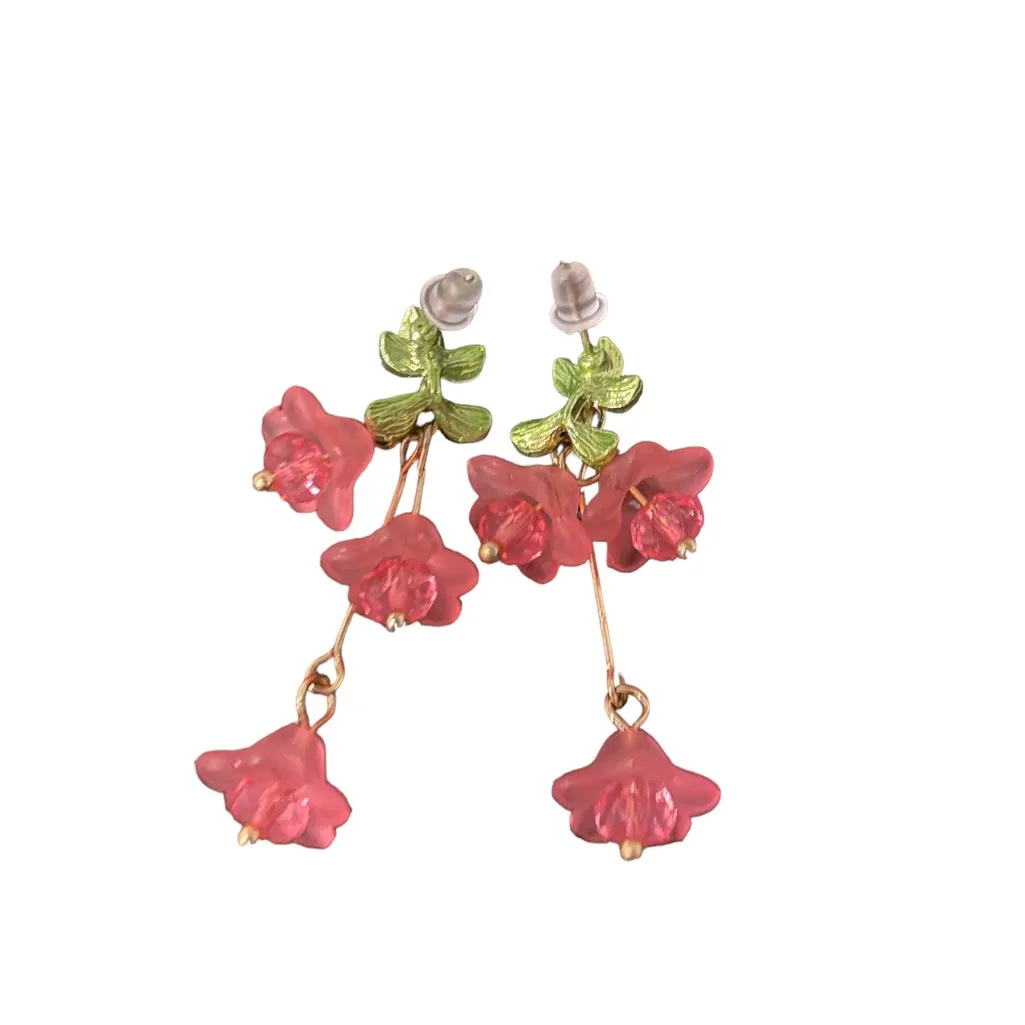 Pink Flower Pendant Elegant Dangle‎ Earrings Boho Minimalist Style Resin Jewelry Gold - Image 8
