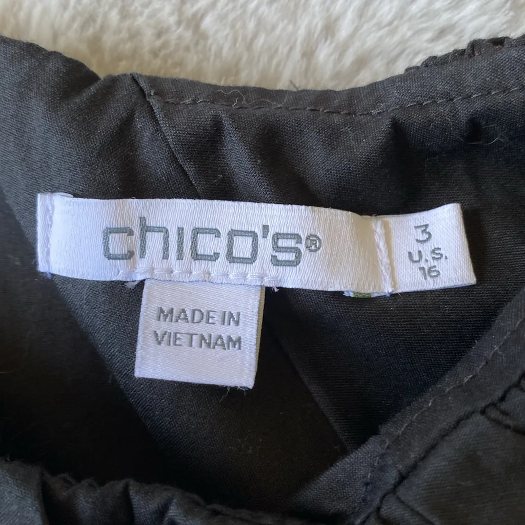 Chicos Puff Sleeve Tiered Dress Black Size 3/Women’s 16 - Image 4