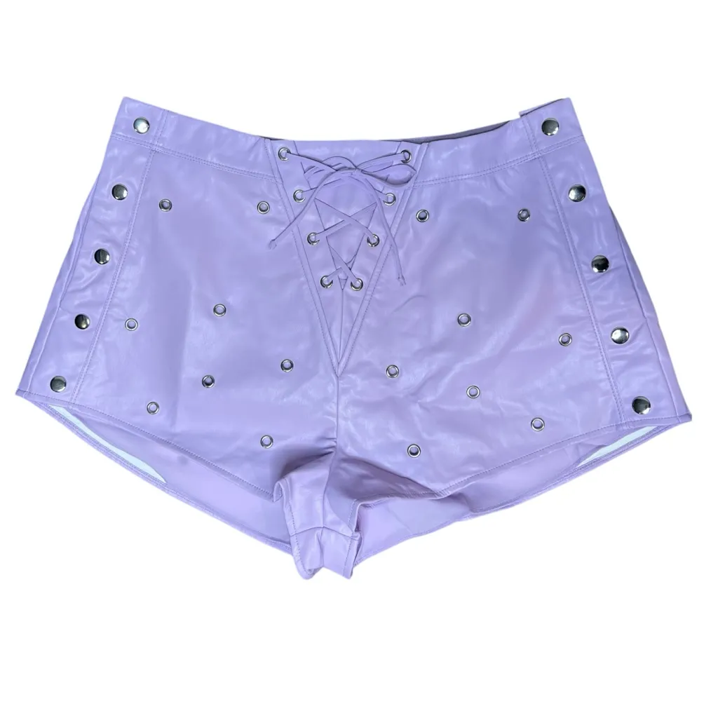 For Love and Lemons Roxie Grommet Faux Leather Lavender Shorts Size XL NWT - Image 5