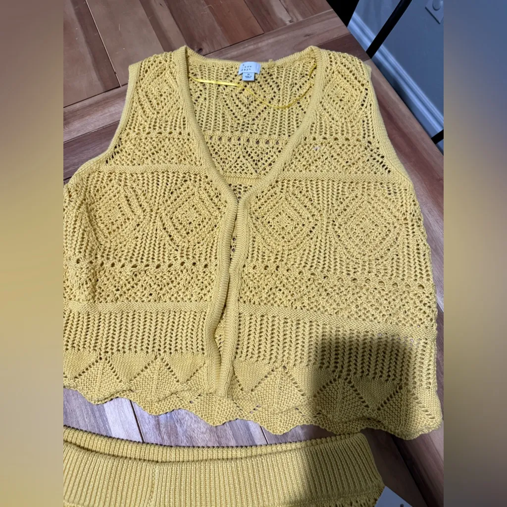 NWT a new day yellow crochet 2 piece set medium - Image 5
