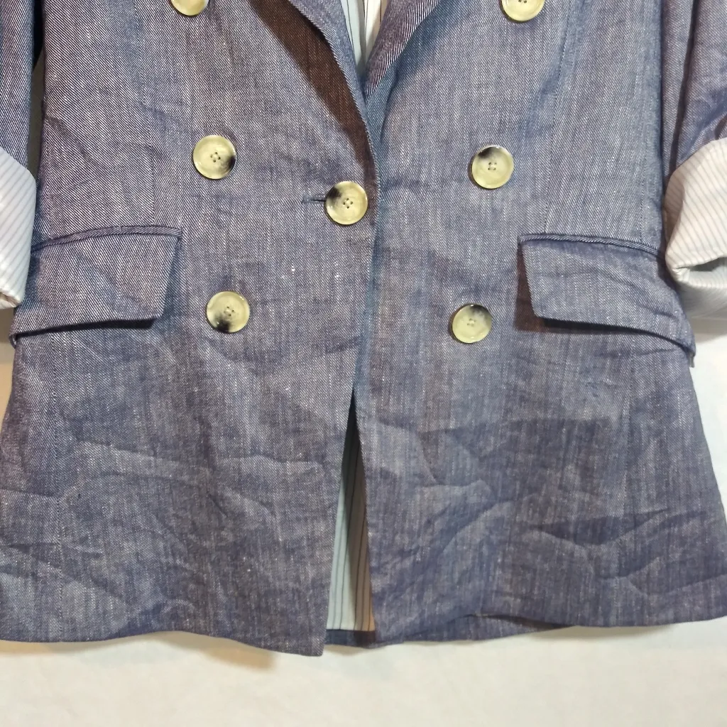 VERONICA BEARD Kelson Chambray Dickey Blazer Linen Size 4 - Image 3