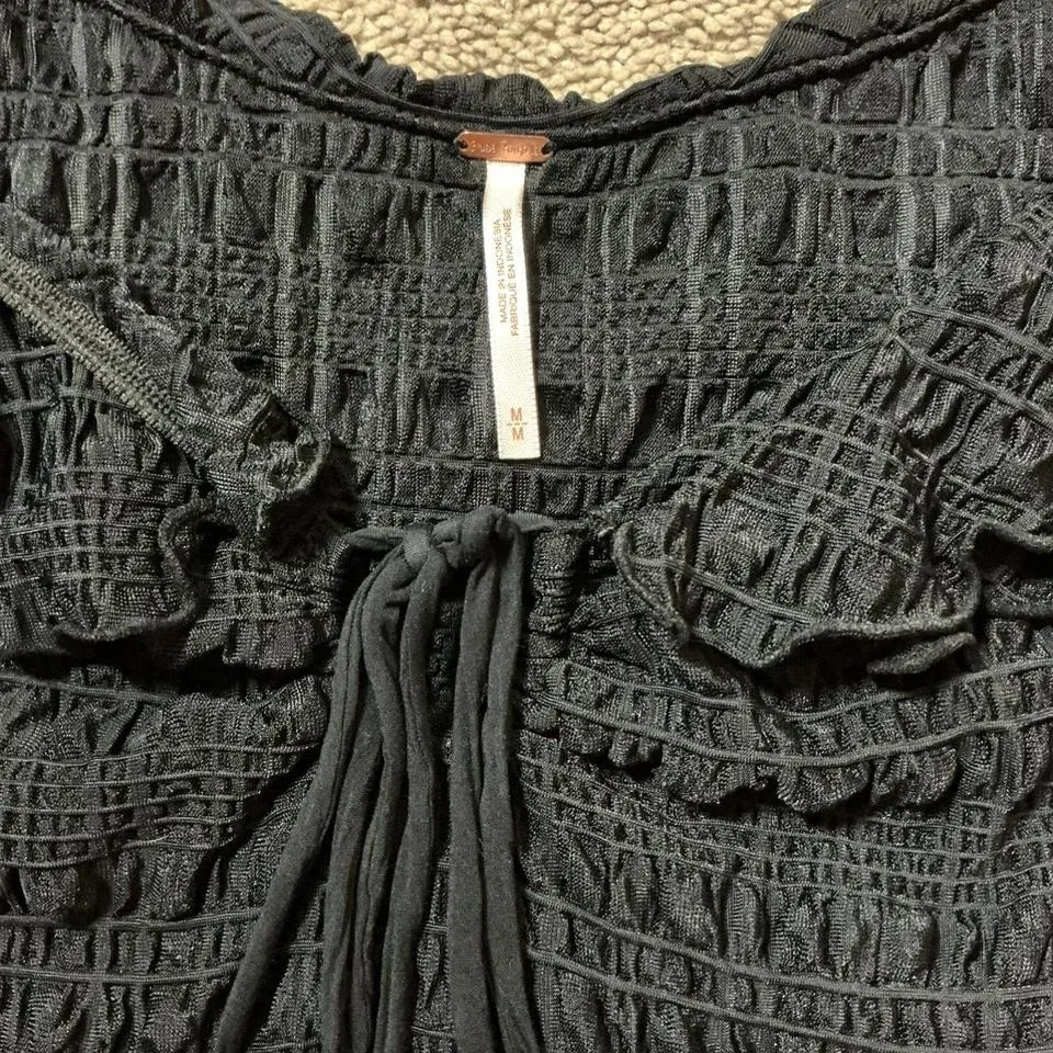 Free People Black Smocked Ruffled Square Neck Crop Top Tank M Fairycore Grunge - Image 5