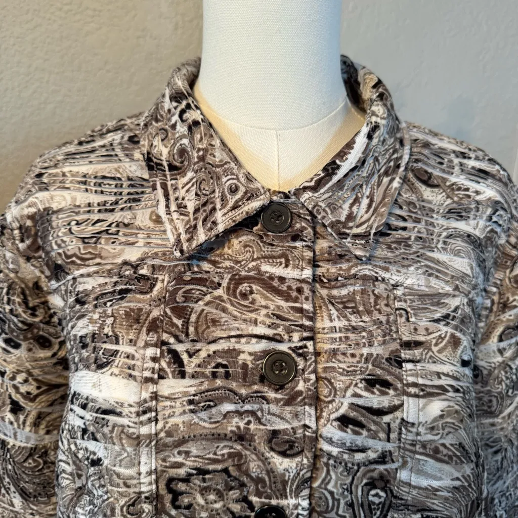 Chico's Brown White Paisley Patterned Textured Jacket 3 16 XL - Image 7