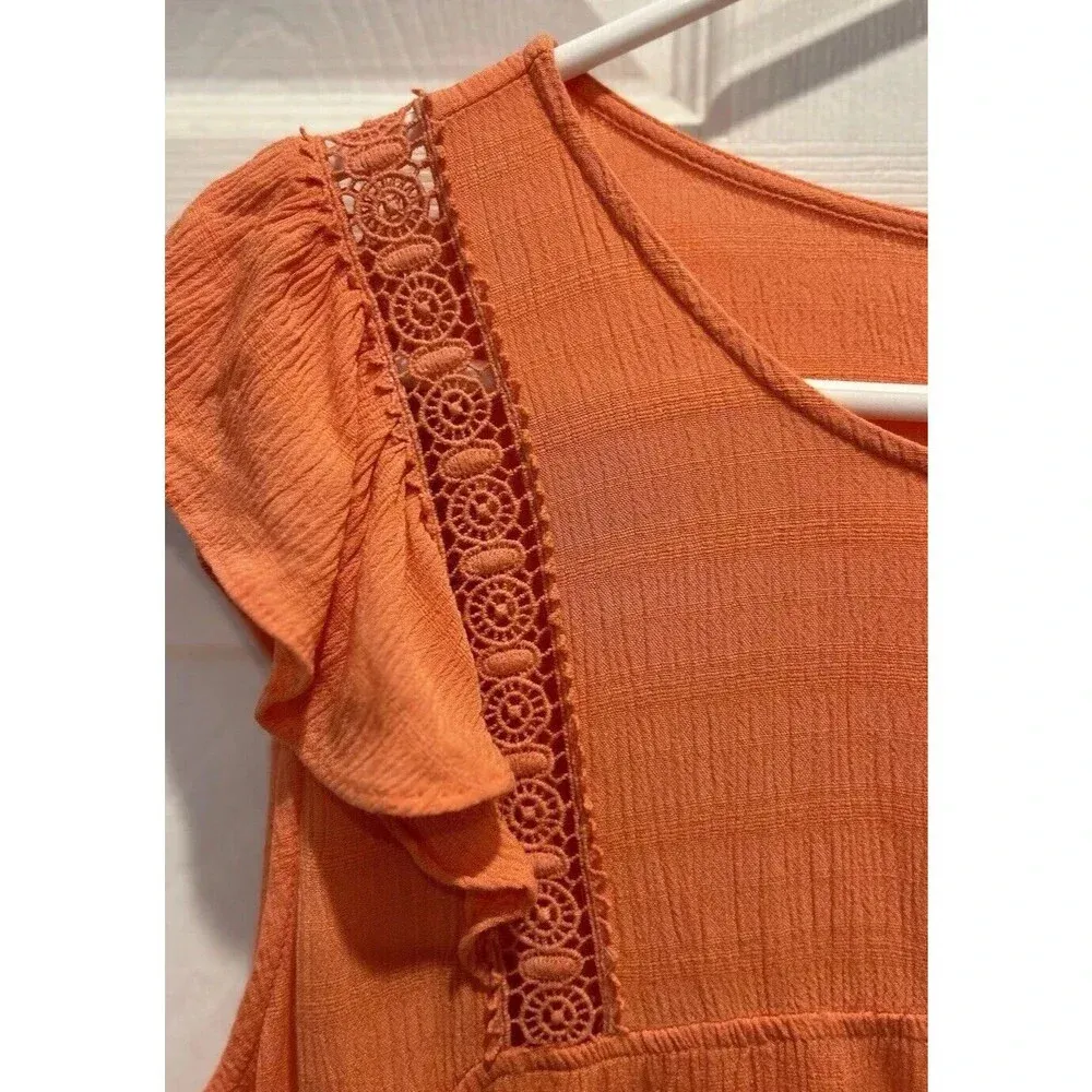 Staccato Women's Peasant Cottgecore Babydoll Flutter Sleeve Top Size Large Coral - Image 2