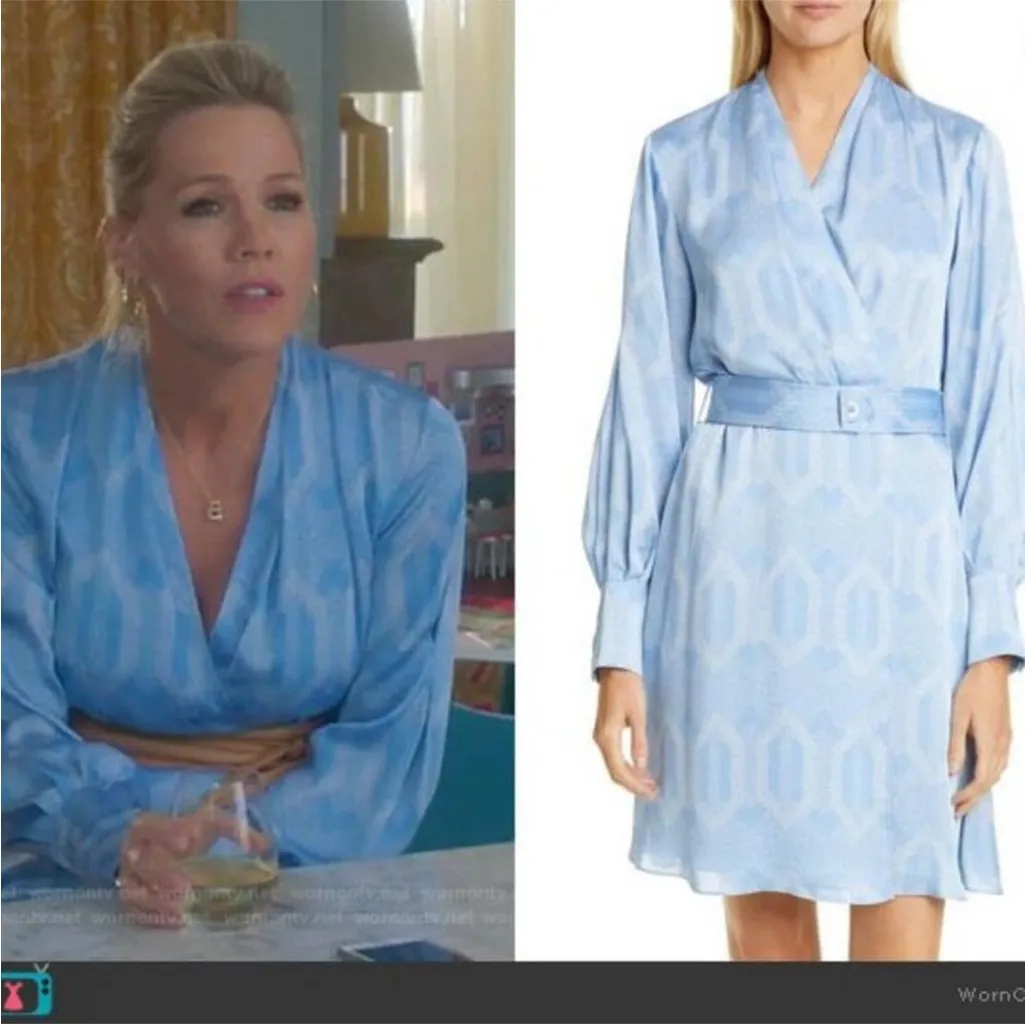 NWOT Equipment Fanetta Geo Printed Blue Long Sleeve Belted Wrap Dress 6 MSRP$425 - Image 2