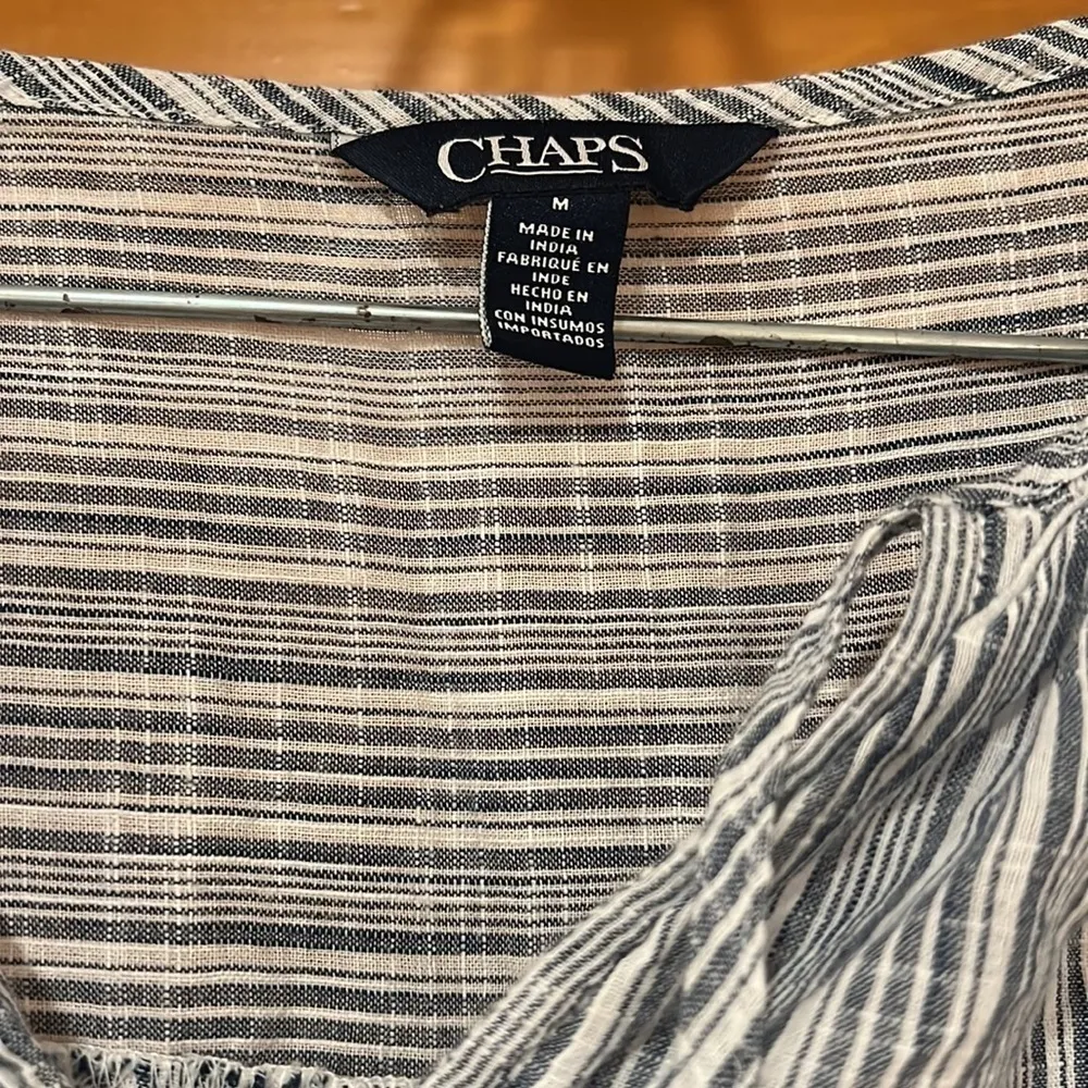 CHAPS Blue White Peasant Top Stripe Shirt Lightweight Long Embroidered Sleeves M - Image 5