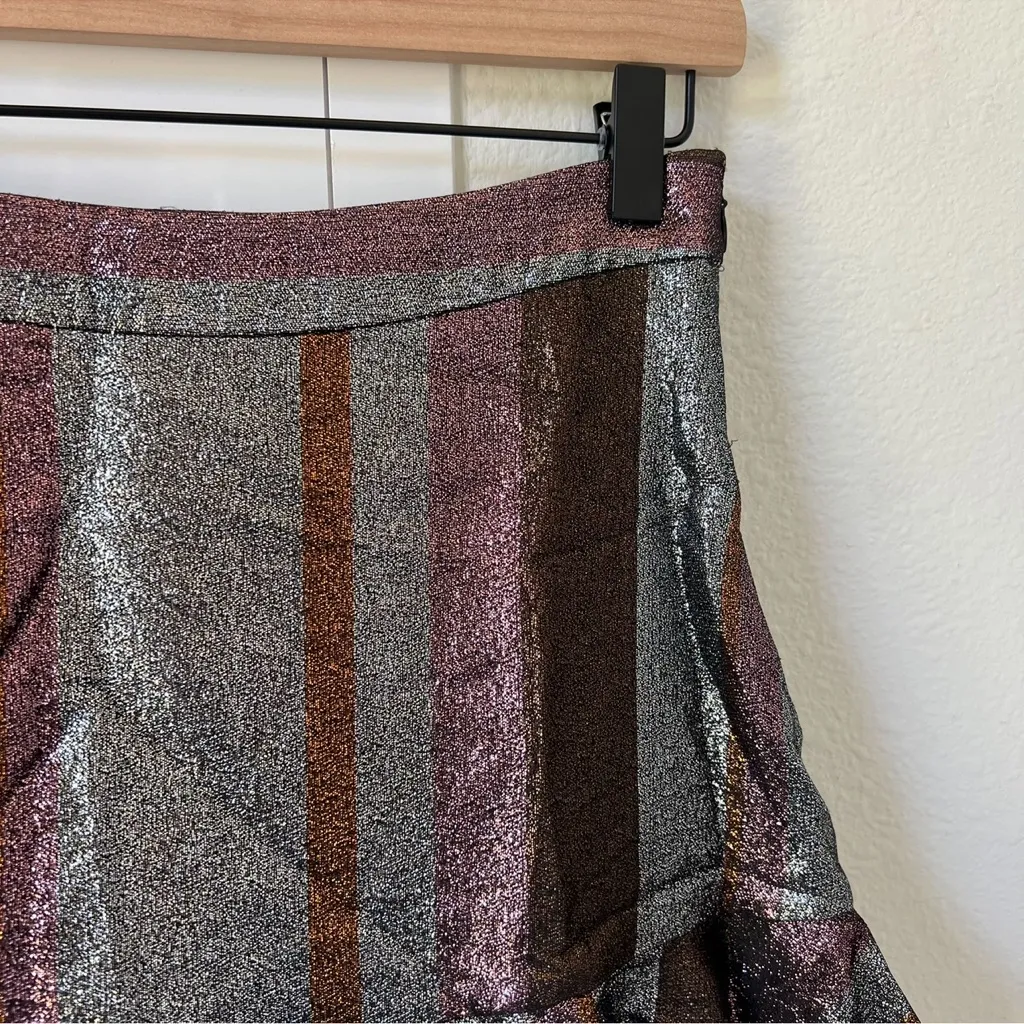 DEREK LAM 10 CROSBY Metallic Ruffle Hem Flounce Skirt In Metallic Silver - Image 6