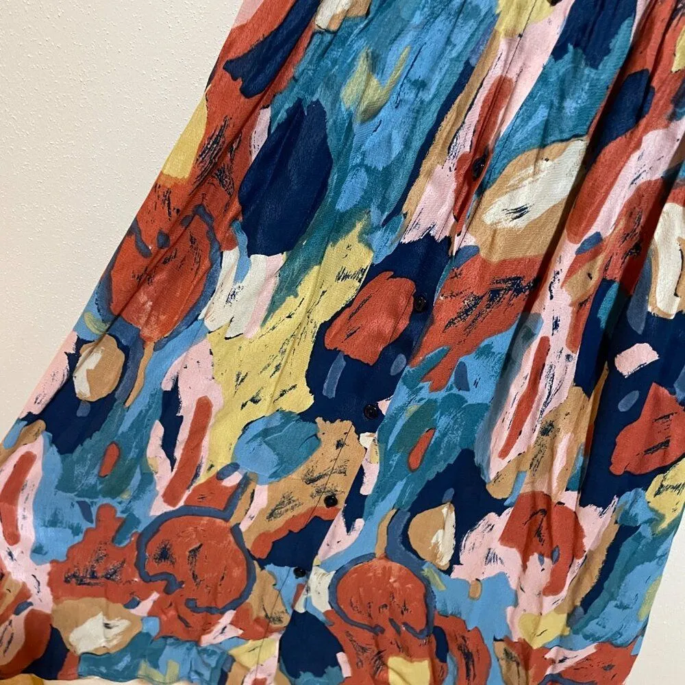 Rolla's Size S Small Eve Painted Tulip Button Front Midi Dress Orange - Image 6