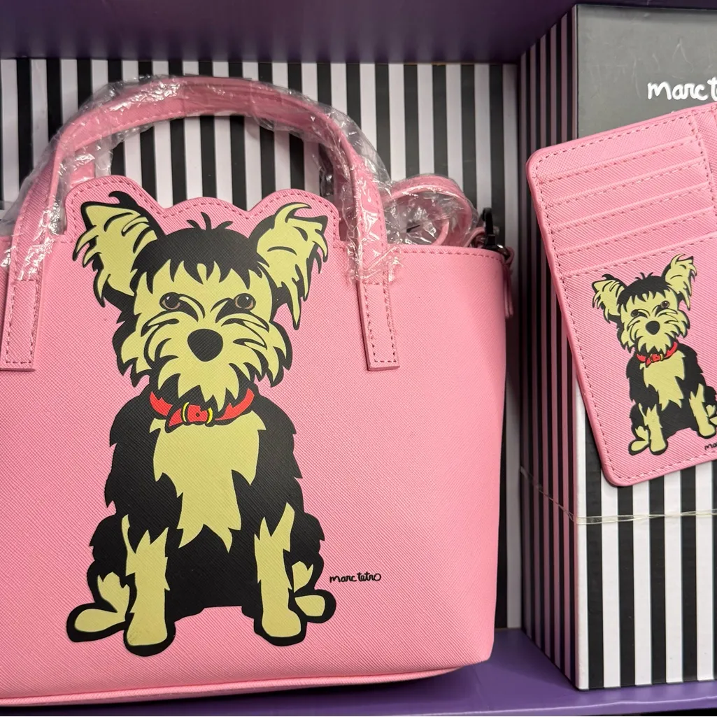 Marc Tetro Yorkie Pink Mini Tote With Matching Card Case Wristlet NEW in Box - Image 3