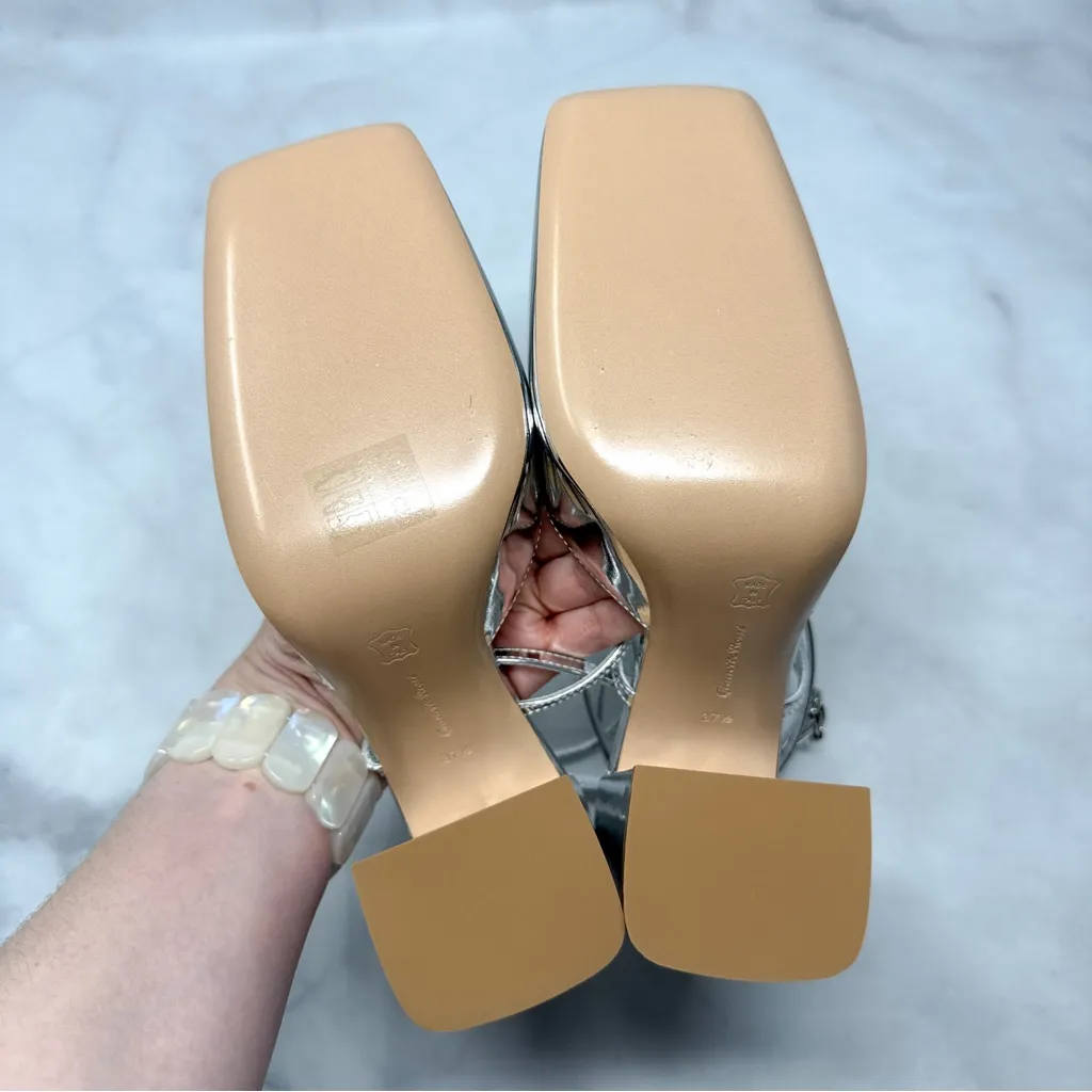 NEW Gianvito Rossi Ludovica Mirrored Chrome Square Toe Block Heel Pumps Silver - Image 10