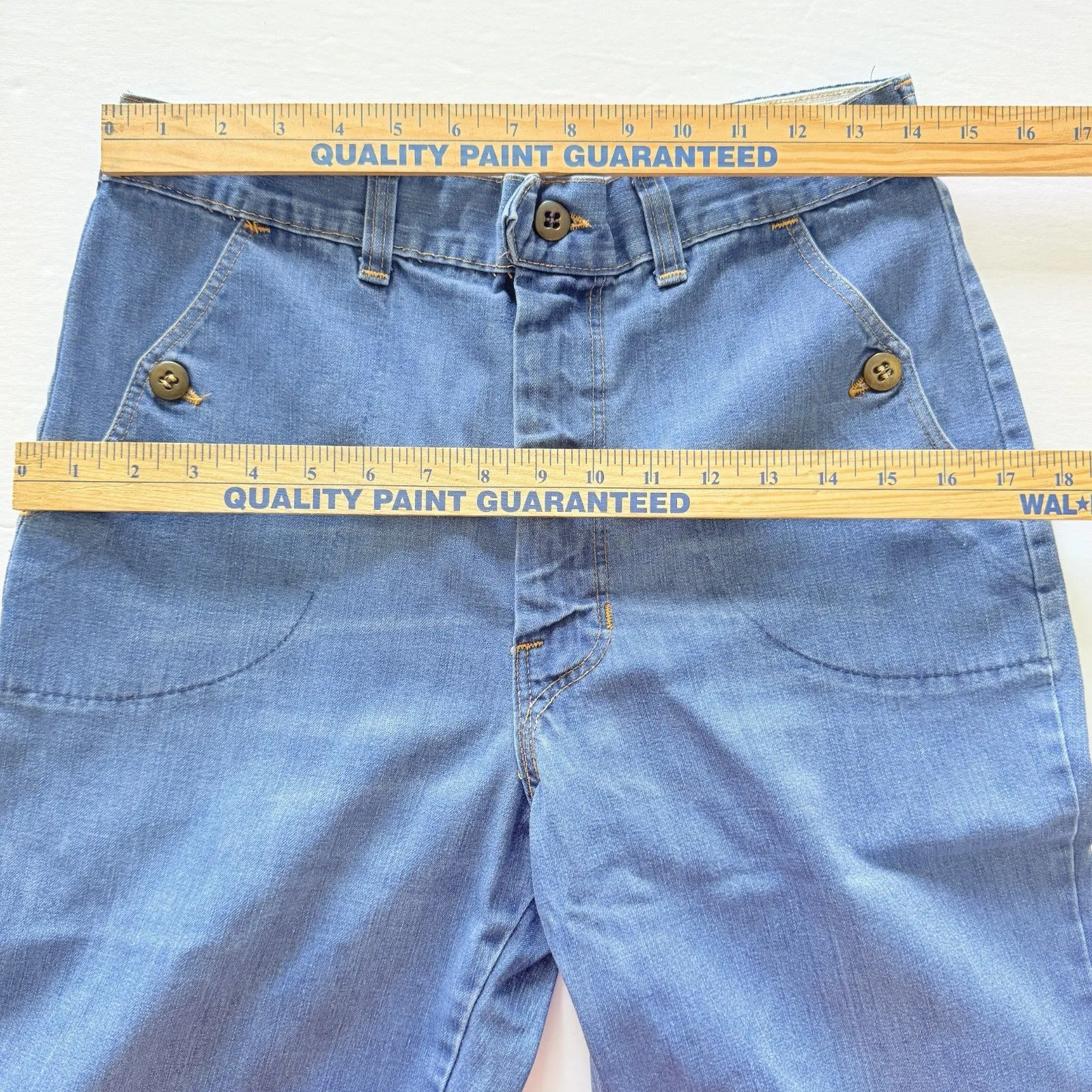 VTG Fancy Props Wilkins Light Wash Flare 70s Front Pockets High Rise Jean Sz 12 Blue - Image 5