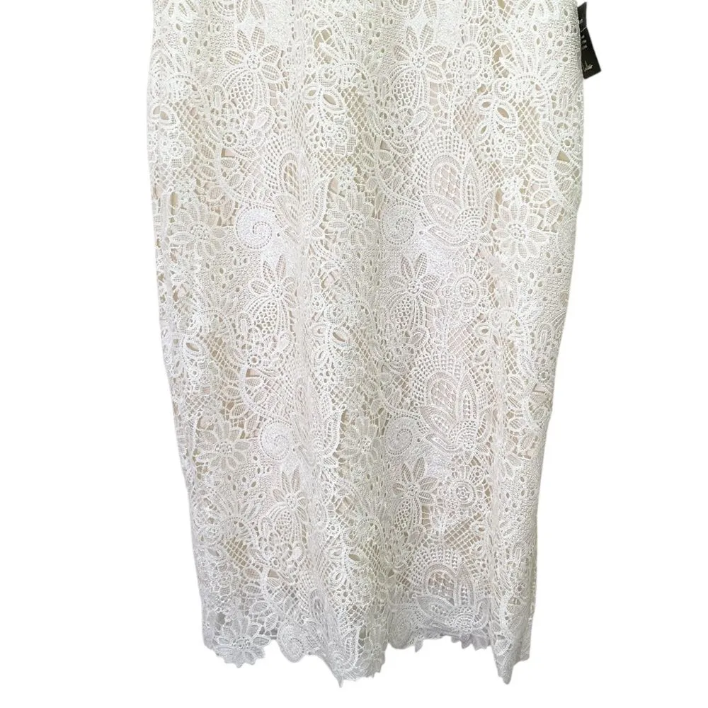 NWT Lulus Amore Off-White Crochet Lace Midi Dress Size XL Short Sleeve Wedding - Image 11