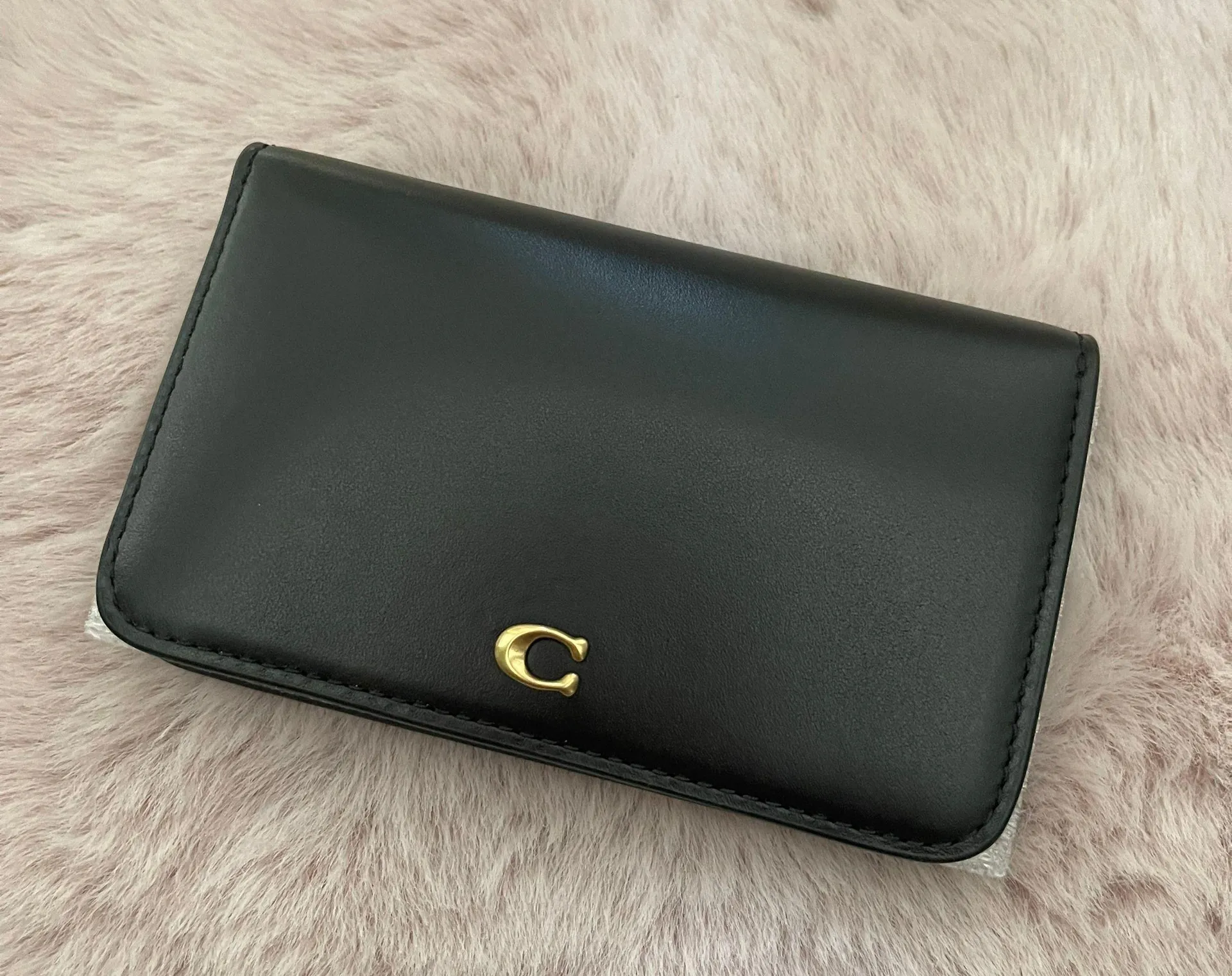 Slim Card Case Bifold Snap Wallet in Brass/Black Smooth Calf Leather NWT - Image 5