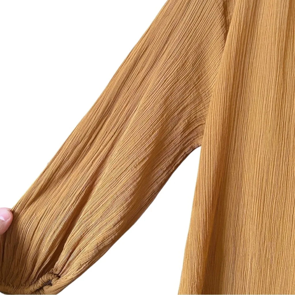 Zimmermann Plisse Textured Crepe Button Down Lettuce Trim Balloon Sleeve Top L - Image 5