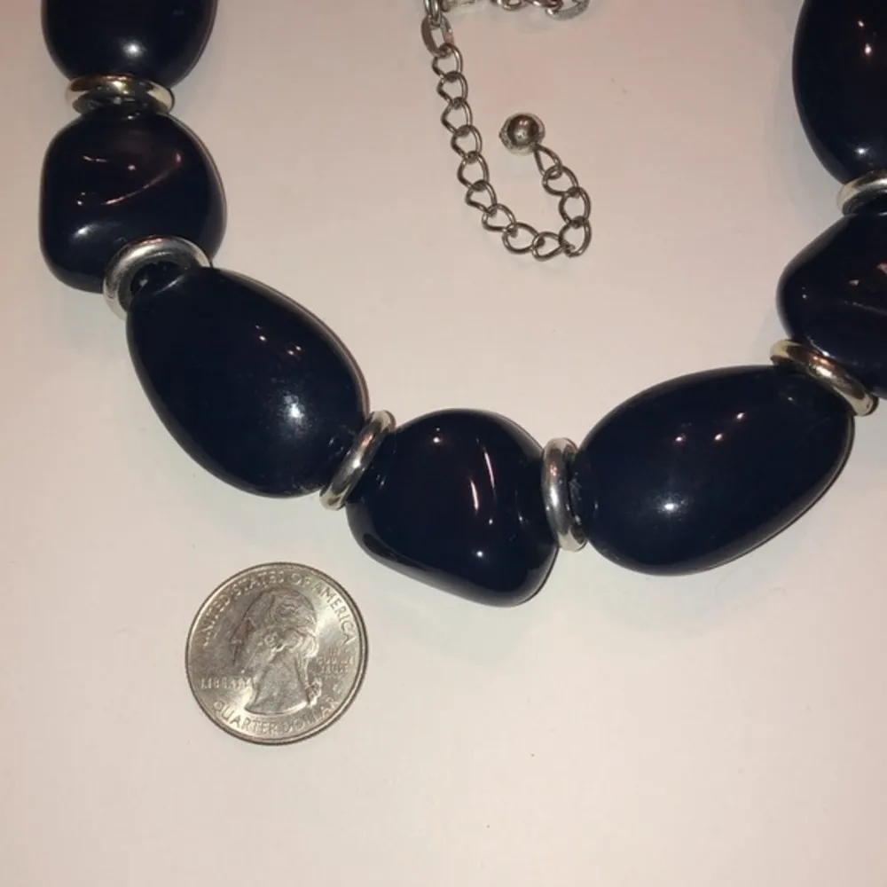 Vintage Navy Blue & Silver Tone Beaded Necklace & Bracelet Set - Image 4
