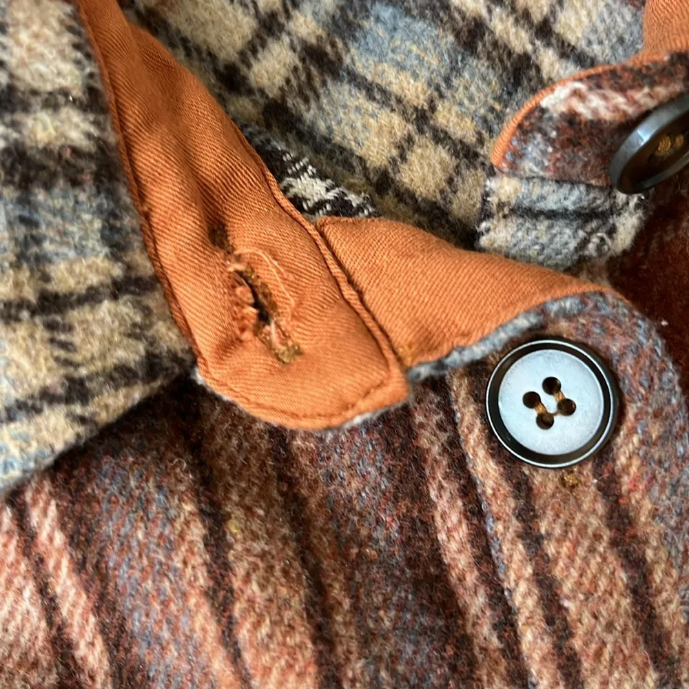 Roolee Wool Blend Flannel Button Up Plaid Shirt Orange Brown Size Large - Image 5