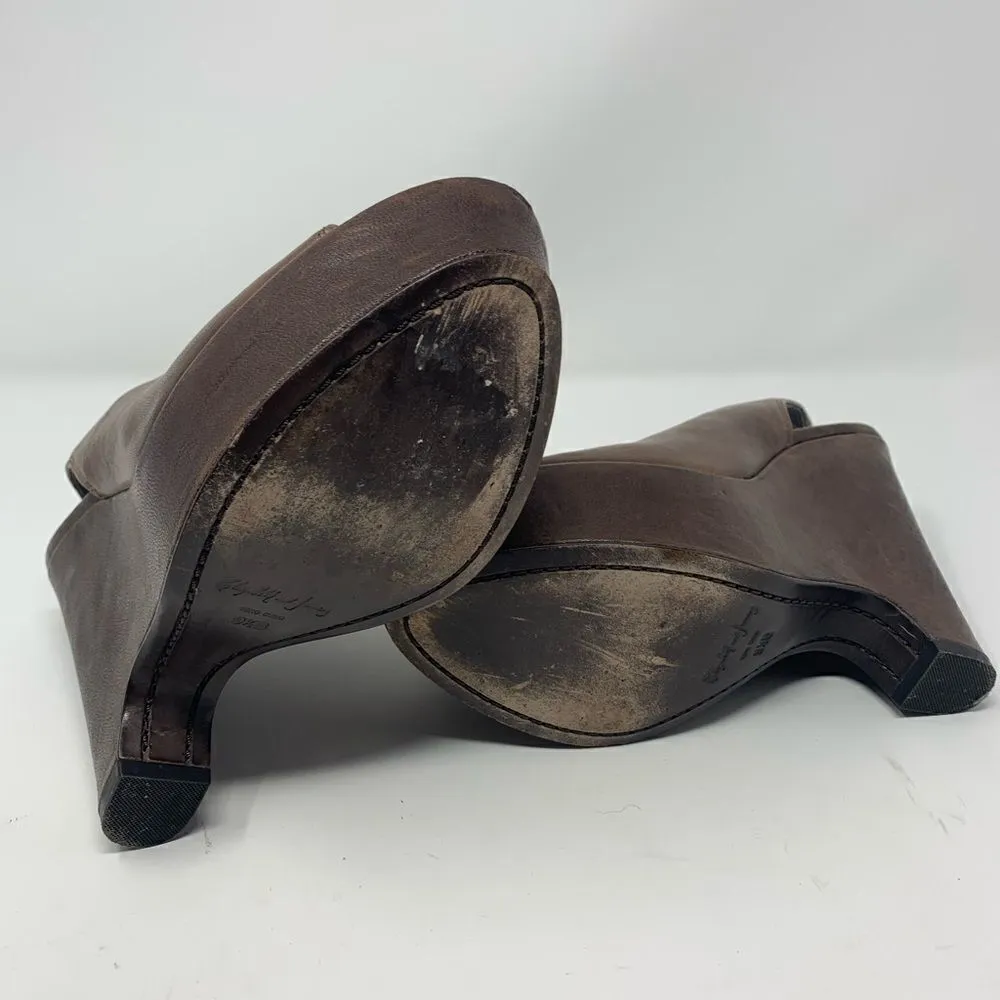 Elizabeth &‎ James Strut Brown Leather Platform Wedges Size 9.5B - Image 11